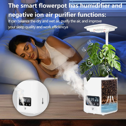 Multifunctional Intelligent Flower Pot,Indoor Desktop Green Hydroponics Planting Flowerpot with Bluetooth Speaker,Adjustable Plants LEDGrow Light,humidifier, Air Purification,Desk lamp