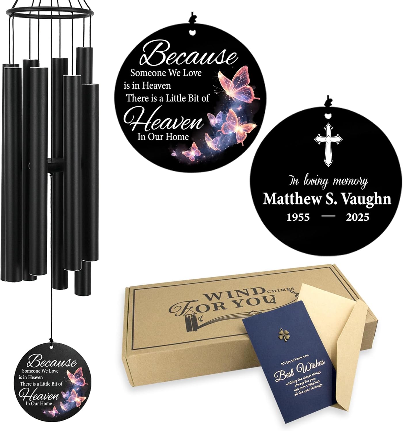 Personalized 36" Memorial Wind Chimes, Bereavement Gift to Honor a Loved One's Remembrance, Sympathy Gift for Loss of Mother Father Husband, for Outdoor Garden