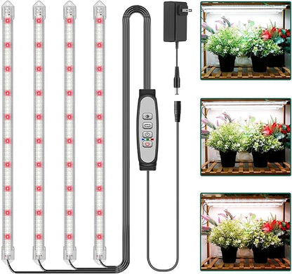 4-Bar Grow Light Strips for Indoor Plants, 16" Full Spectrum Plant Lights, 6500K Sunlike Grow Lights with 6/12/18H Timer, 5-Level Dimmable for Indoor Growing