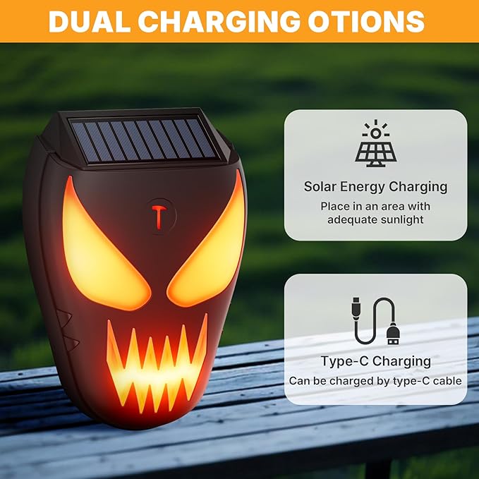 Solar Nocturnal Animal Repeller with Flickering Flame, Waterproof Solar Racoon Repellent Outdoor Coyote Deterrent for Fox, Raccoon, Skunk, Deer - Predator Light for Chicken Coop, Garden (Amber-2pack1)