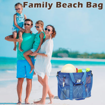Mesh Beach Bag, Large Beach Tote with Zipper Pocket for Family Pool Bag for Toys & Vacation Essentials