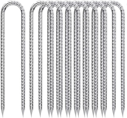Rebar-Stakes-12-Inch, Ground Stakes Heavy Duty U-Hook Galvanized Anti-Rust Heavy Duty Ground Anchors for Garden Dog Fence Chicken Coop Christmas Decorations Deer Fence 12pcs