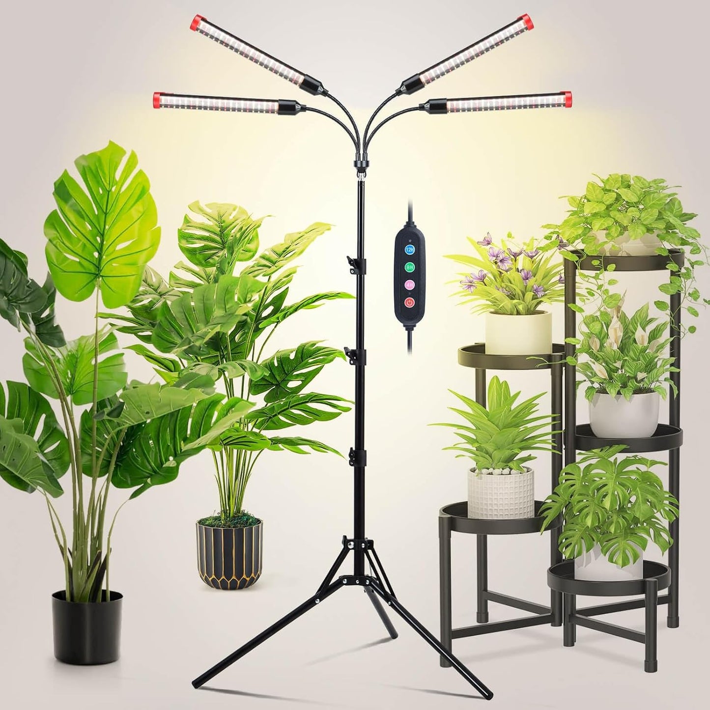Grow Light with Stand and Timer 4,8,12 Hr, 36 Watt Standing Tall Plant Light for Bonsai Tree, Seed Starting, 24"-64" Adjustable Tripod Stand Plant Growing Lamps