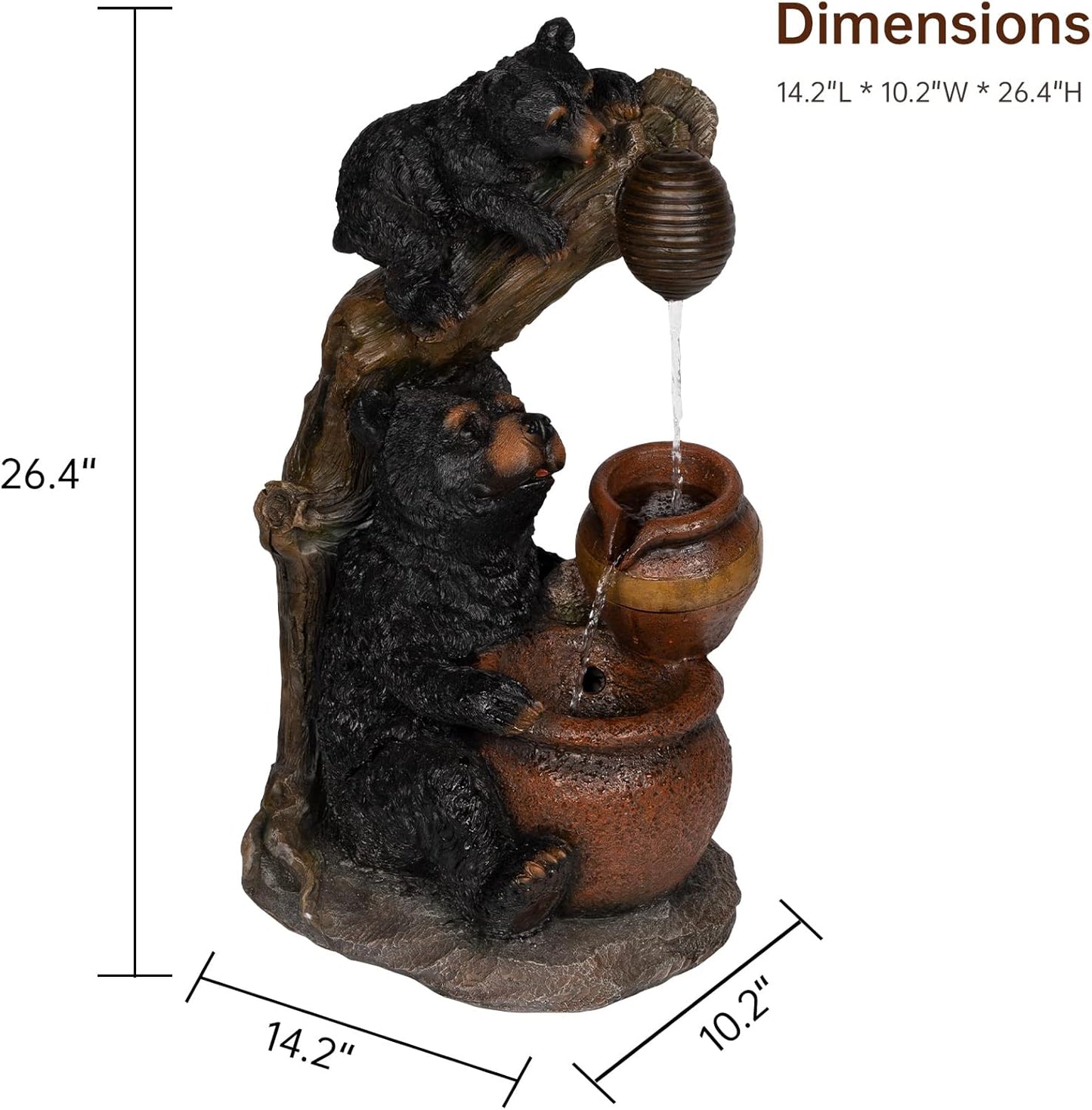 Ferrisland Outdoor Fountain Black Bears Garden Water Fountain Outdoor Water Feature Resin for Garden Patio Yard Deck Home Lawn Porch House Relaxation Exterior Balcony