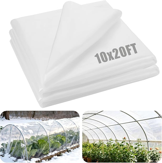 Alphatool Greenhouse Cover Plastic Sheeting - 10 x 20 ft Plant Covers Freeze Protection, Frost Cloths for Outdoor Plants, Clear Floating Row Cover for Outdoors Garden Plants Vegetables Crops