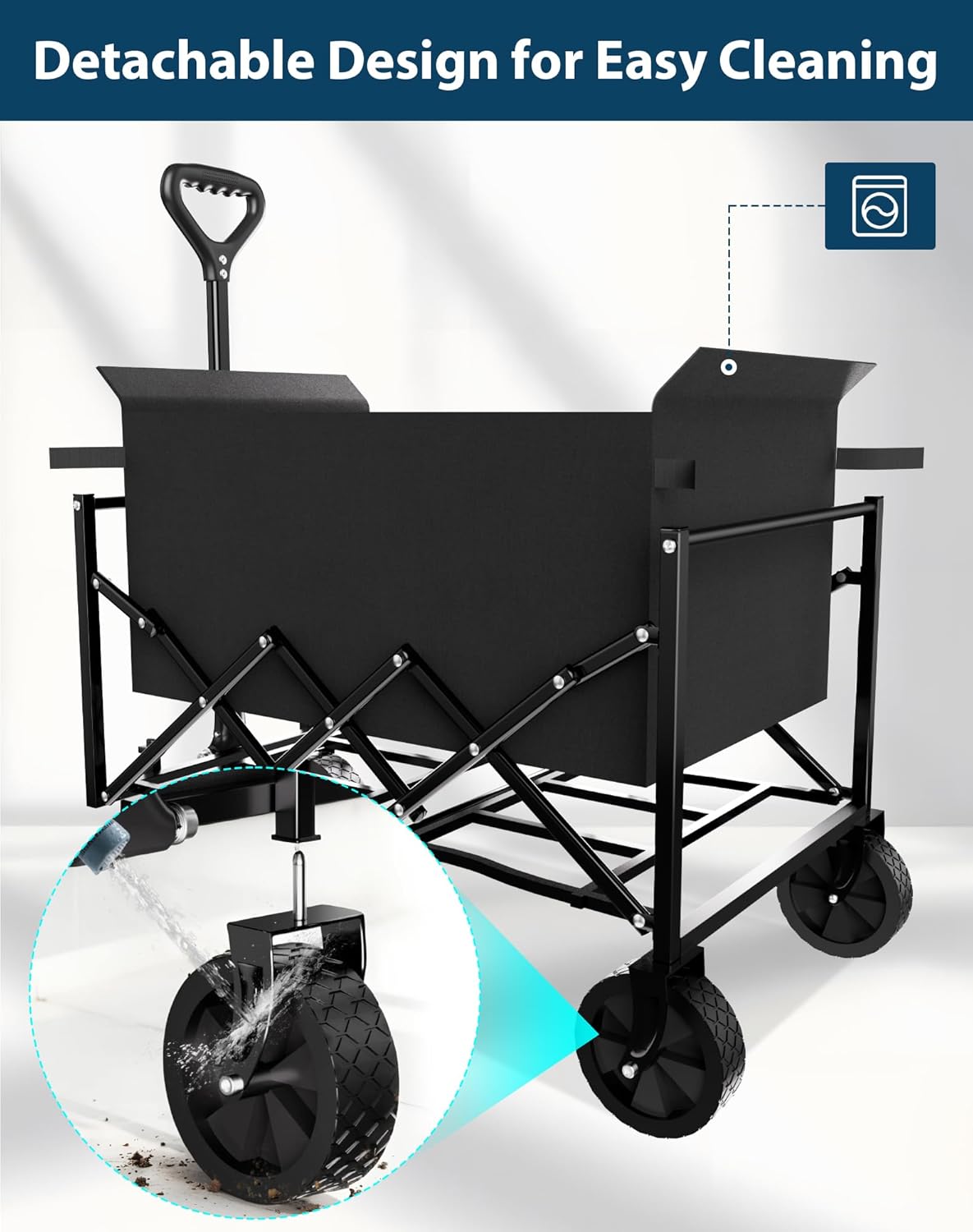 Lightweight Folding Wagon with Extended Tailgate, Large Capacity Collapsible Grocery Cart, Heavy Duty Foldable Shopping Carts, All-Terrain Outdoor Utility Carts for Camping, Sports, Garden, 4.5 Cu Ft