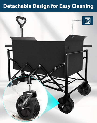 Lightweight Folding Wagon, Large Capacity Collapsible Grocery Cart on Big Wheels, Heavy Duty Foldable Shopping Carts, All-Terrain Outdoor Utility Carts for Camping, Sports, Garden, Beach, 3.5 Cu Ft