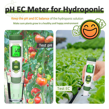 YINMIK pH EC Meter for Water Hydroponics, PPM Meter for Nutrients, Measure pH PPM Conductivity Temperature of Hydroponic Garden Water and Nutrient Solution, EC pH TDS Meter for Water, Aquarium, Pool
