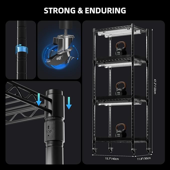 Spider Farmer 2025 4-Tier Plant Stand with 6Pcs 12" Full Spectrum 5000K LED Grow Lights and Tent Cover Mini Greenhouse Height Adjustable for Seed Starting Indoor Plants Growth 16Lx12Dx47H