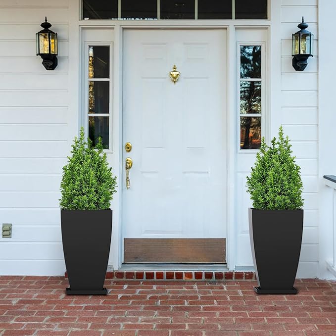 21" Tall Outdoor Planters Set of 2,Front Porch Planter Pots with Drainage Design Holes for Patio, Porch, Garden, Indoor,Black