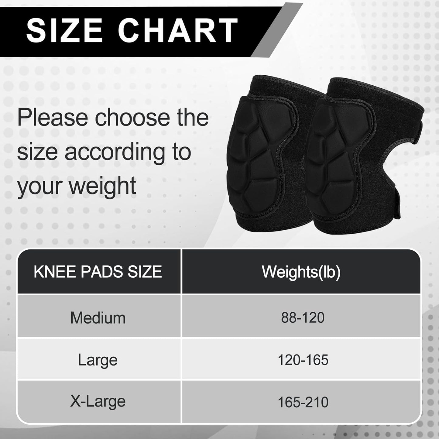 Wanlvhu Women Men Knee Pads for Gardening, House Cleaning, Construction Work, Volleyball, Adjustable Flooring Kneepads Kneeling Cushion with Thick EVA Foam Padding (Black, Medium)