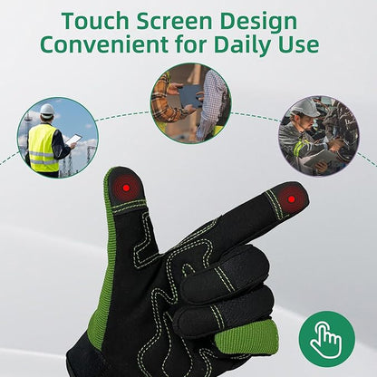 Synthetic Leather Spandex Mechanic Thorn Proof & Puncture Resistant Working Gloves with Touchscreen Support - Safety Work and Gardening Gloves for Men and Women