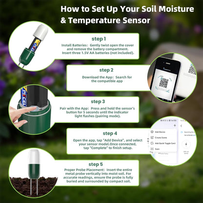 Moisture Meter Plants, Soil Meter, Wireless WiFi Soil Moisture Sensor, 2-in-1 Soil Moisture Meter, WiFi, Garden, Lawn, Potted Plants Care