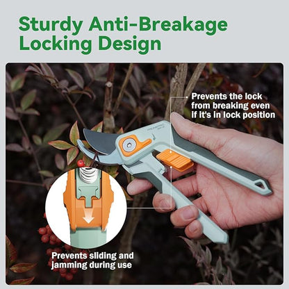 PrunePro 8" Professional Pruning Shears for Gardening Bypass Hand Pruner Stainless Steel Sharp Garden Scissors Plant Flower Rose Garden Clipper - 2 Pack