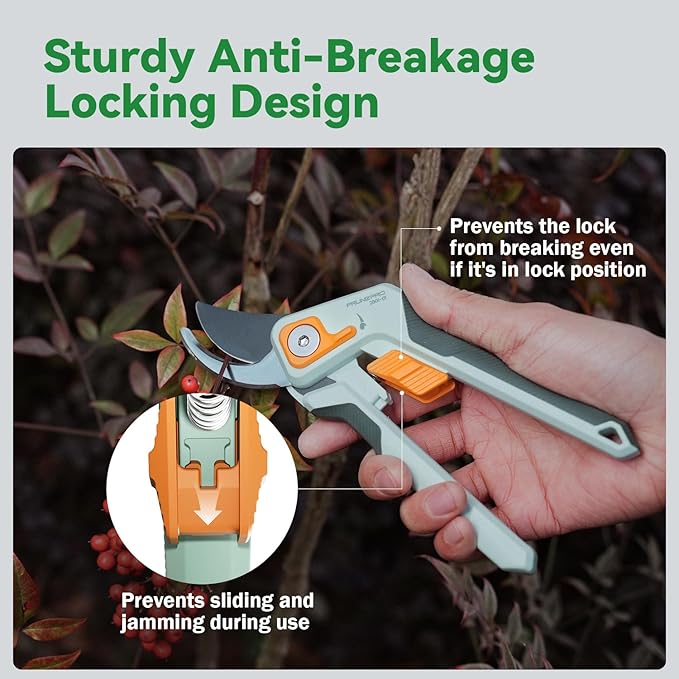 PrunePro 8" Professional Pruning Shears for Gardening Bypass Hand Pruner Stainless Steel Sharp Garden Scissors Plant Flower Rose Garden Clipper Green & Orange