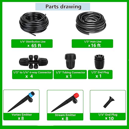 82Ft(25m) Quick-Connect Drip Irrigation System kit,Automatic Garden Irrigation System for Lawn Garden Greenhouse Automatic Irrigation Equipment,1/2 "with 1/4" Irrigation Pipe and Drip Irrigator
