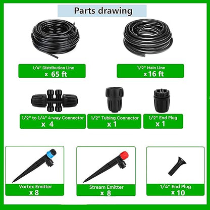 82Ft(25m) Quick-Connect Drip Irrigation System kit,Automatic Garden Irrigation System for Lawn Garden Greenhouse Automatic Irrigation Equipment,1/2 "with 1/4" Irrigation Pipe and Drip Irrigator