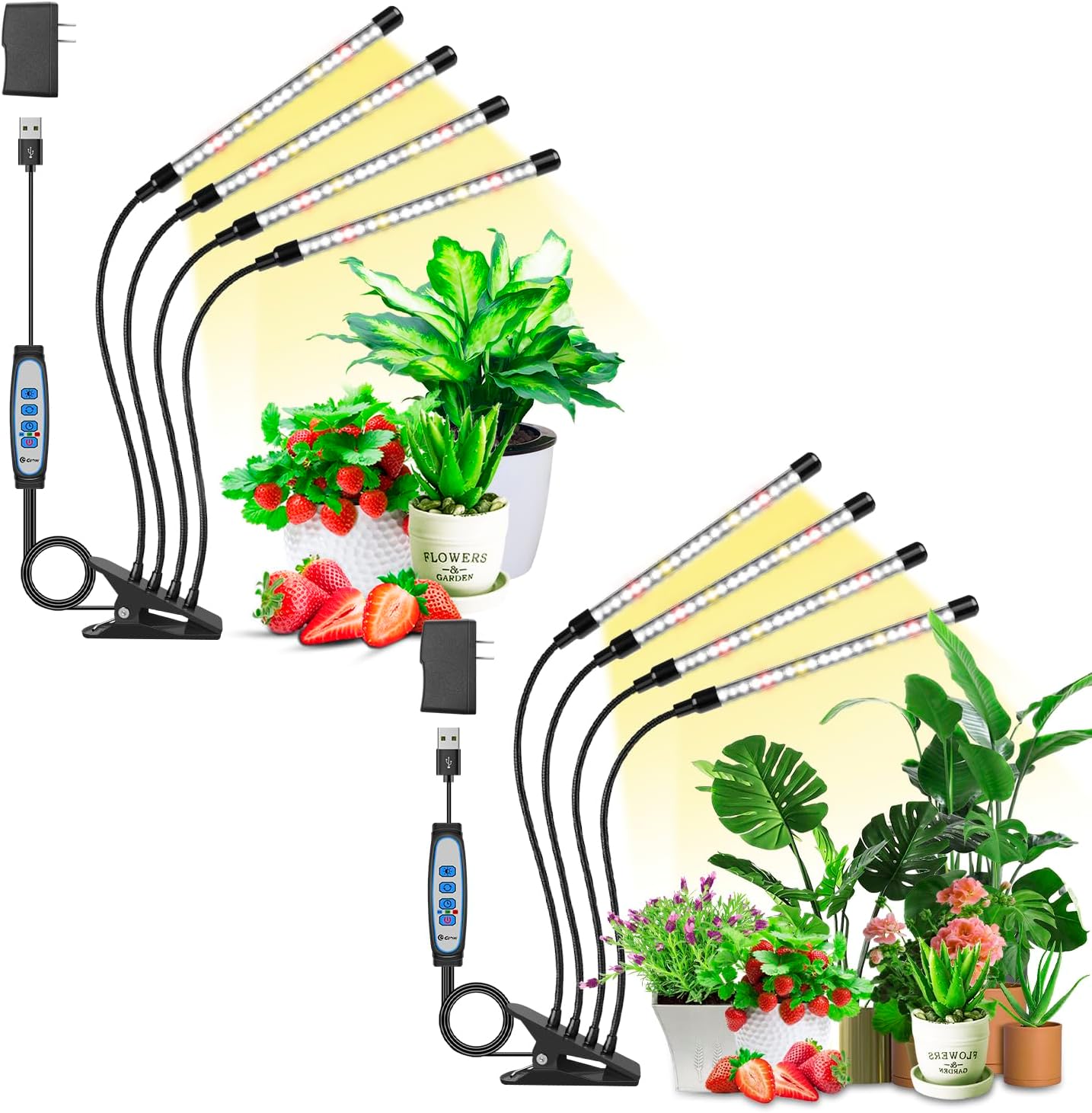 Wolezek Grow Lights for Indoor Plants, 2 Pack 80 LED Full Spectrum Grow Light with Clip, Plant Light with 5000K/3000K/660nm LED Chips, Auto Timer 6/12/16H, Grow Lamp for Seed Starting, Winter Growth