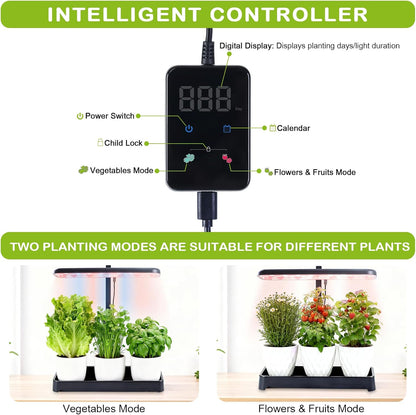 Indoor Garden Led Grow Light, Full Spectrum LED Grow Lamp for Indoor Plants with Intelligent Controller, Height Adjustable, Ideal for Home Desk Plant Lighting (Black, 16 * 6.3 * 7.1 inch)