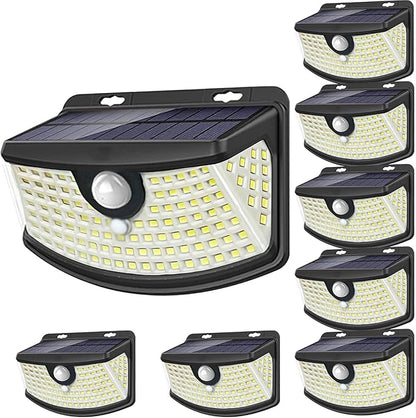 Aootek New Solar Motion Sensor Lights 120 LEDs with Light Reflector,270° Wide Angle, IP65 Waterproof, Step Lights for Front Door, Yard, Garage, Deck (Front Button 8-Pack)
