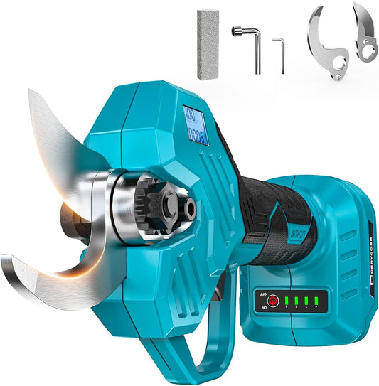 Cordless Electric Pruning Shears Compatible with Makita 18V Battery, 1.5-2-Inch Portable Pole Pruner with LCD Display & Imported SK7 Steel Blades for Gardening Shears