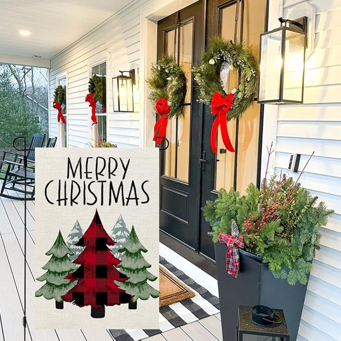 CROWNED BEAUTY Christmas Trees Garden Flag 12x18 Inch Double Sided Small Holiday Yard Decoration for Outside