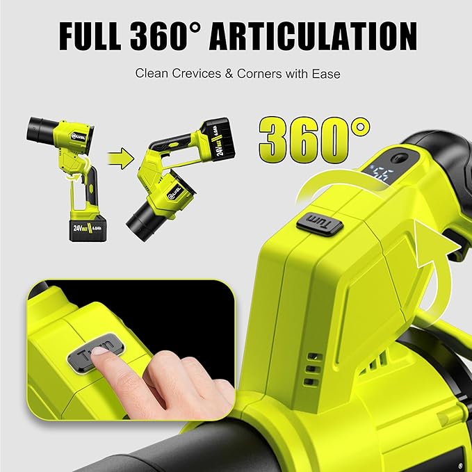 SILVEL Leaf Blower, 650CFM (200MPH) High Power Brushless Turbo, 24V Cordless Electric Blower with 2x6.0Ah Battery and Charger Lightweight for Lawn Care, Patio Cleaning, Fallen Leaves and Dust