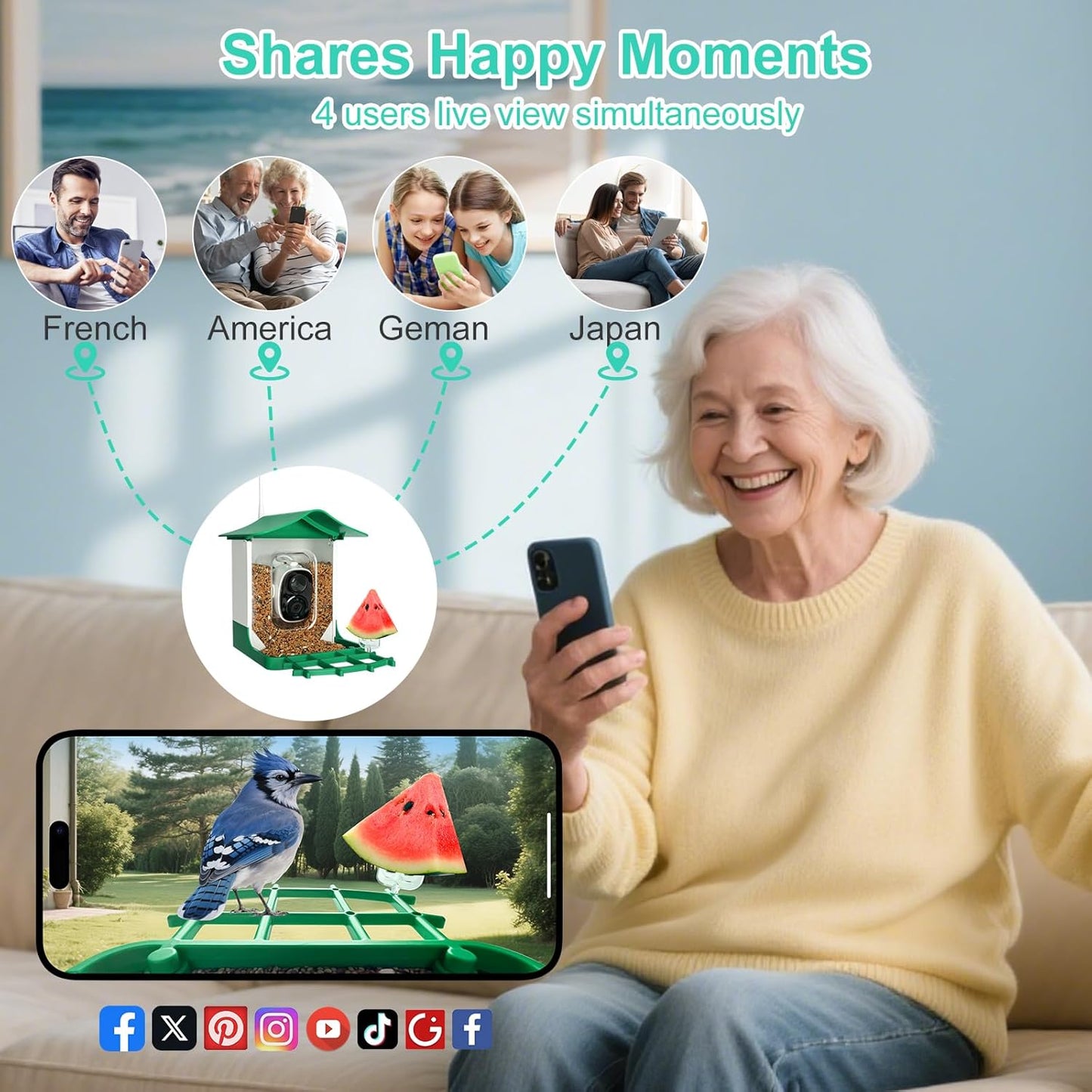 Smart Bird Feeder with Camera,AI Identify Birds Species,Auto Record 2K Birds Video in Backyard Garden,Live View,Instant Notifications，Solar Powered Charging,Ideal Gift for Family and Bird Lovers