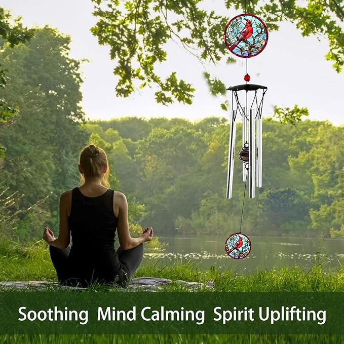 Wind Chimes for Outside 24" Cardinal Wind Chimes Outdoor Home Patio Garden Decor Windchimes Outdoors Cardinal Gifts for Women Mom Grandma Sisters