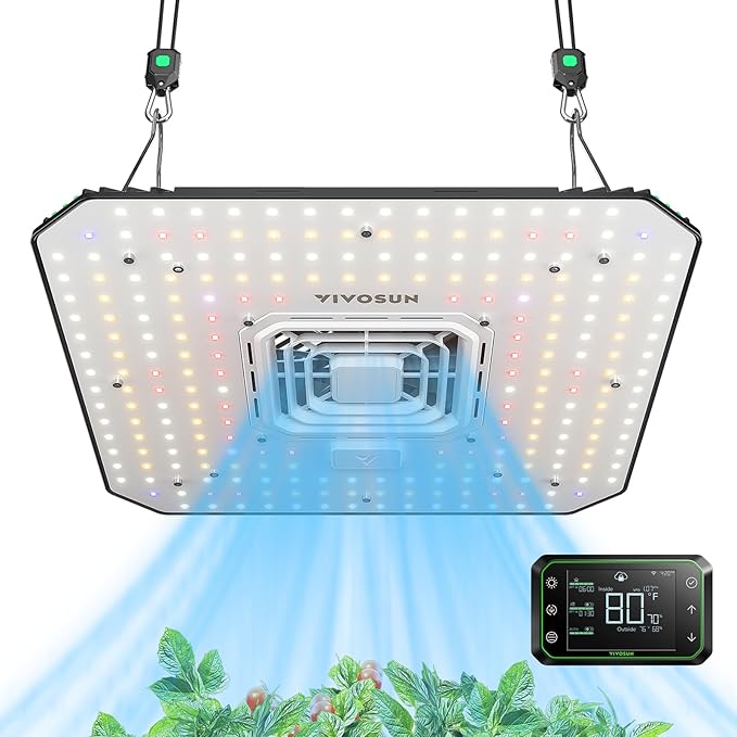 VIVOSUN AeroLight A100, Tunable Spectrum, LED Grow Light 100W with Integrated Circulation Fan & Growhub Controller E42A, Compatible with App & E25, 2 x 2 Ft. Coverage