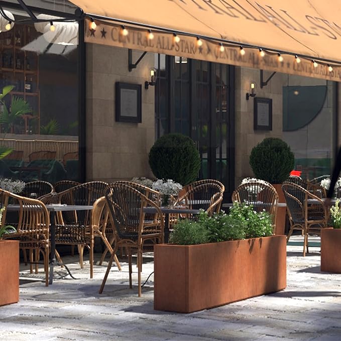 Corten Steel Corner Metal Planter Box L36 x W12 x D16 Rusted Garden Steel Planter Pot for Patio Modern Farmhouse Rustic Design (L36 x W12 x D16, Rusted)