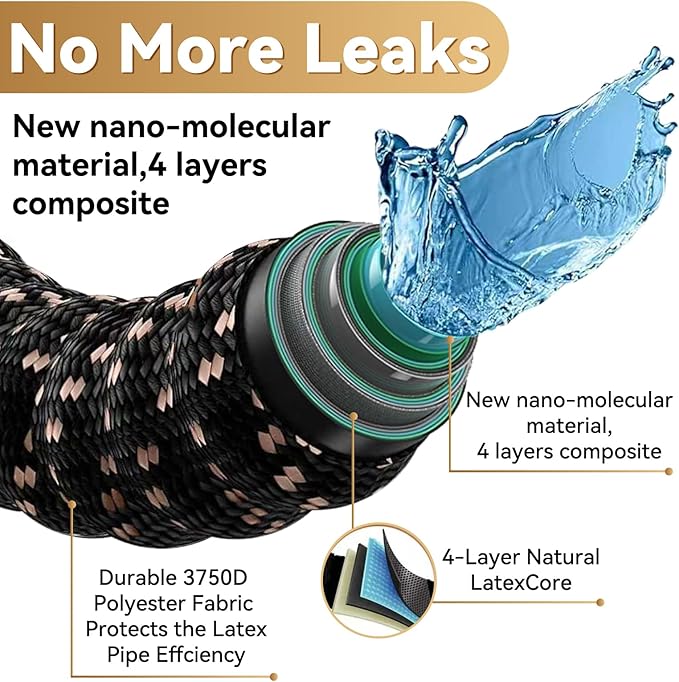 50 ft Expandable Garden Hose - Kink Free Flexible Water Hose with Thumb-Controlled 10-Function Nozzle, 3/4 Solid Brass Connectors, Retractable Latex Core - Lightweight Expanding Hose