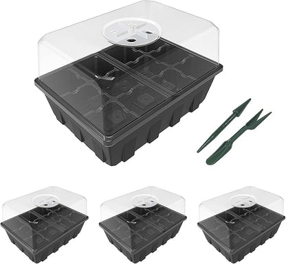 Gardzen 3 Pack Seed Starter Tray Germination Kit, Seed Starter Kit with Adjustable Humidity Dome, Plant Growing Kit 6.6" x 4.5" (12-Cell per Tray), Clear