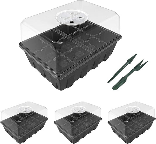 Gardzen 3 Pack Seed Starter Tray Germination Kit, Seed Starter Kit with Adjustable Humidity Dome, Plant Growing Kit 6.6" x 4.5" (12-Cell per Tray), Clear