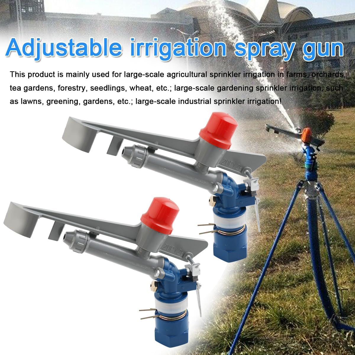 360 Degree Adjustable Sprinkler Gun 2Pcs, Large-Scale Industrial Sprinkler Irrigation Spray Gun Impact Spray for Farms Orchards Tea Gardens Forestry Wheat 1 Inch