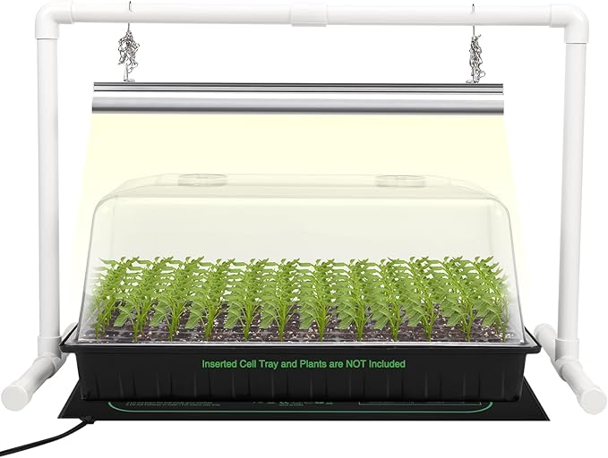 [Upgraded 1020 Size] Soligt Seed Starter Kit with Grow Light and Heat Mat - Strong Seed Starter Tray, 7" Humidity Dome and Grow Light Stand for Seed Starting, Seedling Germinating & Plant Propagating