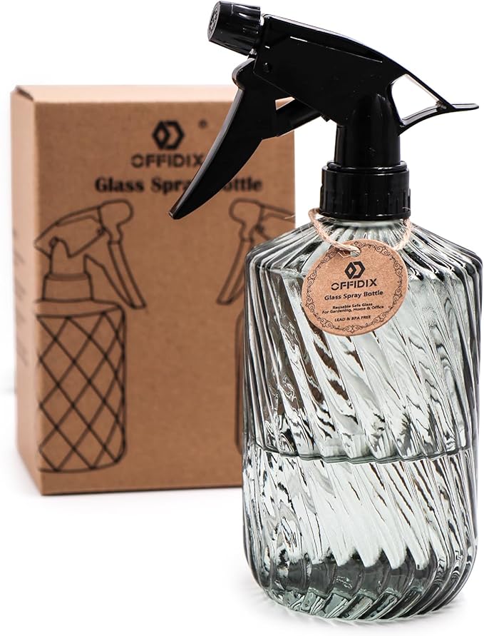 OFFIDIX Fine Mist Plant Mister,Handheld Pressure Glass Spray Bottles,0.45L/15.22oz Watering Can with Adjustable Nozzle for Outdoor Indoor Gardening and Cleaning Work(Diagonal Light Green)