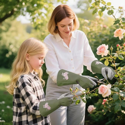 Rose Pruning Gloves Thorn Resistant, Embroidery Gardening Gloves with Extra Long Forearm Protection
