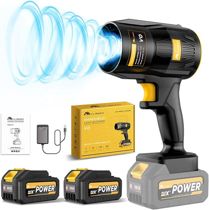 Electric Leaf Blower, KJBAO 21V Handheld Leaf Blower Cordless with 2 * 4000mAh Batteries and Charger,Turbo Jet Blower, Lightweight Leaf Blowers for Lawn Care Patio Cleaning Dark