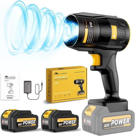 Electric Leaf Blower, KJBAO 21V Handheld Leaf Blower Cordless with 2 * 4000mAh Batteries and Charger,Turbo Jet Blower, Lightweight Leaf Blowers for Lawn Care Patio Cleaning Dark