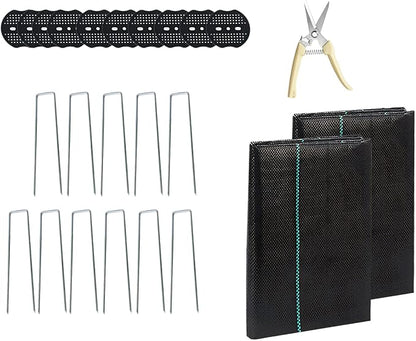 4 FTX100 FT Weed Barrier Fabric Heavy Duty, 4.23oz Landscape Fabric, with 60pcs U-Shaped Landscape Fabric Staples and 60pcsGarden Stakes Gaskets, 1 Shears