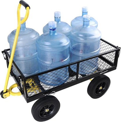 Wagon with Removable Sides - Farm, Warehouse & Garden Dump Cart - Solid Yellow+Black Wheels