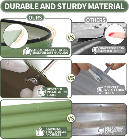 1MORE Galvanized Raised Garden Bed- Planter Garden Boxes Outdoor, Raised Beds for Gardening, 4x2x1ft Metal Garden Bed Kit for Vegetables Flower, Planter Raised Beds with Tools.Green