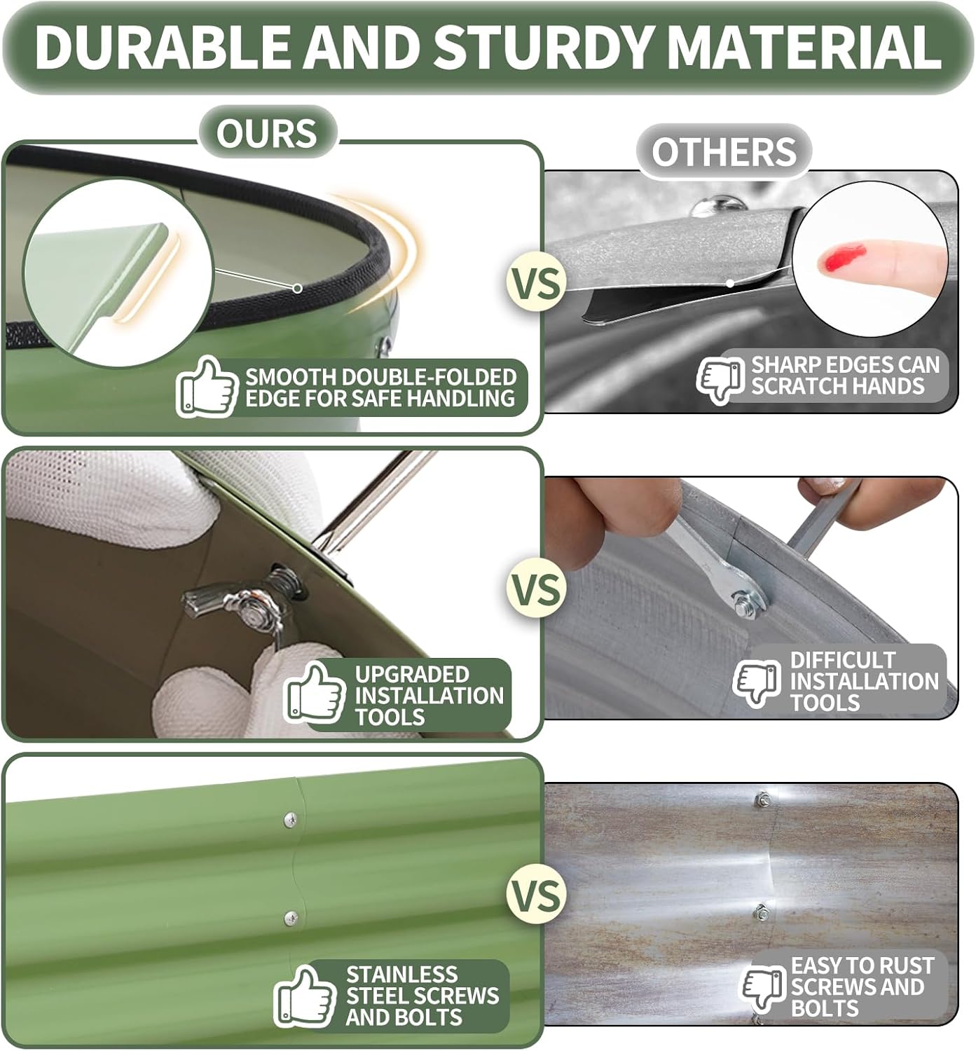 1MORE Galvanized Raised Garden Bed- Planter Garden Boxes Outdoor, Raised Beds for Gardening, 4x2x1ft Metal Garden Bed Kit for Vegetables Flower, Planter Raised Beds with Tools.Green-2pack