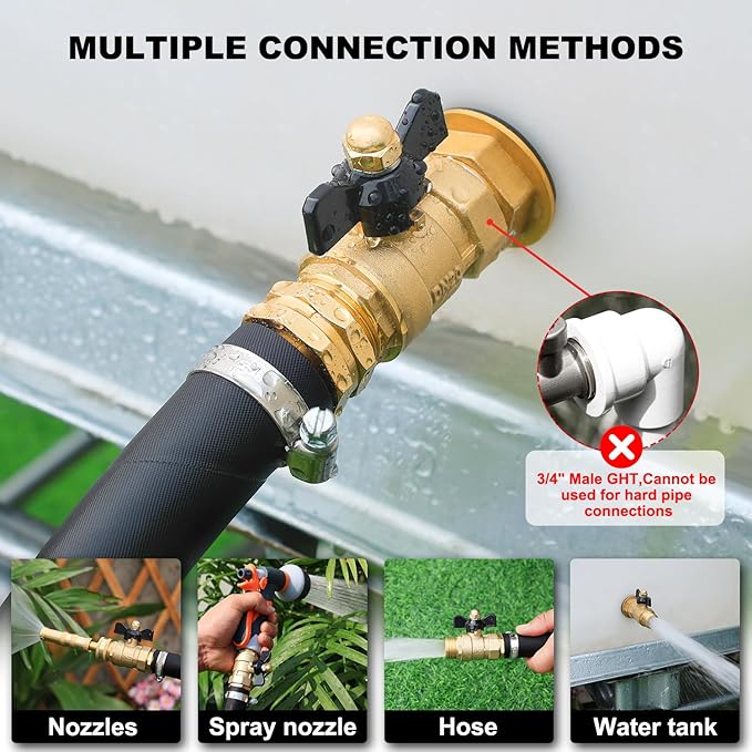 Garden Hose Brass Shut Off Valve Full Flow, No Restricted-Flow Water Shut-Off Connector, 3/4" GHT x 3/4" GHT Garden Hose Full Port Ball Valve Adapter (Butterfly Handle)