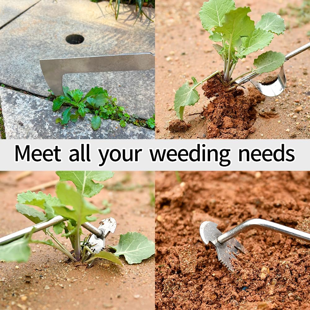 Weed Puller Tool, 3 Pack 2025 New Garden Stainless Steel Weeder Tool Hand Weeder Tool,Multi-Purpose Weed Remover Tool Weeding Tools for Gardening(Wooden Handle)