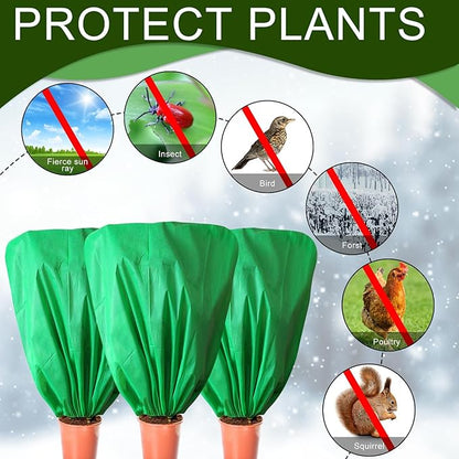 8 Pcs Plant Covers Frost Protection Bag 47" x 31.5" Winter Reusable Plants Jacket with Drawstring Shrub Protection Wraps Bags Frost Blanket for Winter Outdoor Garden Plants