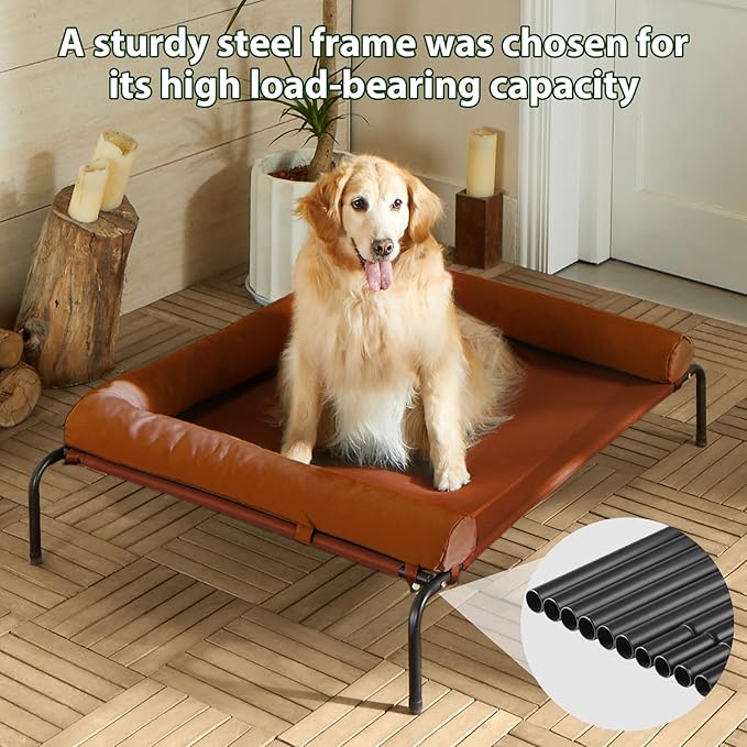 RRPETHOME Large Elevated Cooling Dog Bed,Raised Cots Beds,Outdoor Dog Bed,Chew Proof Portable Cooling Pet Cot Skid-Resistant Feet,Frame with Breathable Mesh