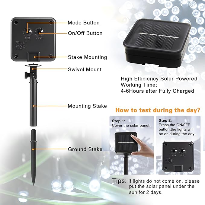 2 Pack Solar String Lights Outdoor, 200 LED Extra-Long 78Ft Solar Lights Outdoor with 8 Lighting Modes, IP65 Waterproof for Garden, Patio, Xmas, Balcony, Tree, Wedding, Party Decor (White)