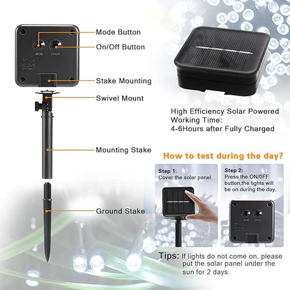 2 Pack Solar String Lights Outdoor, 200 LED Extra-Long 78Ft Solar Lights Outdoor with 8 Lighting Modes, IP65 Waterproof for Garden, Patio, Xmas, Balcony, Tree, Wedding, Party Decor (White)